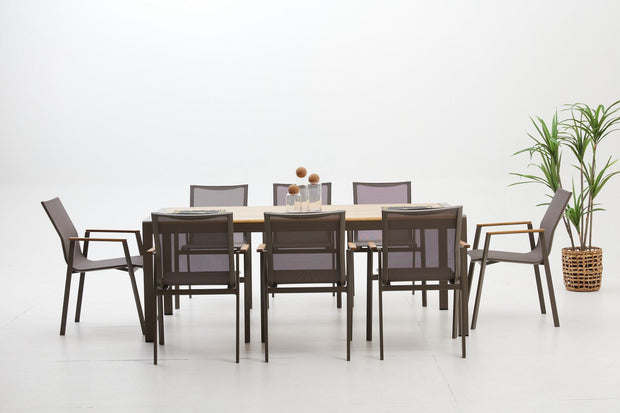 Set masa de gradina / terasa din lemn si aluminiu + 8 scaune de gradina, Lara Cappuccino / Natural, L200xl100xH75 cm (4)