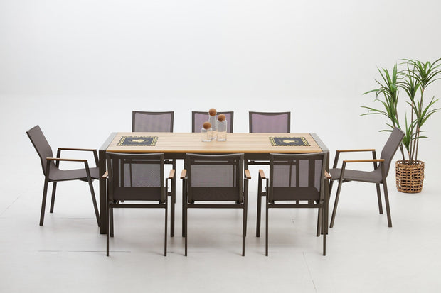 Set masa de gradina / terasa din lemn si aluminiu + 8 scaune de gradina, Lara Cappuccino / Natural, L200xl100xH75 cm (5)