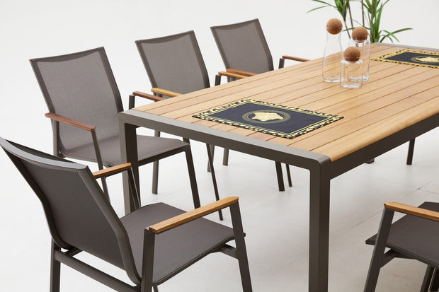 Set masa de gradina / terasa din lemn si aluminiu + 8 scaune de gradina, Lara Cappuccino / Natural, L200xl100xH75 cm (6)