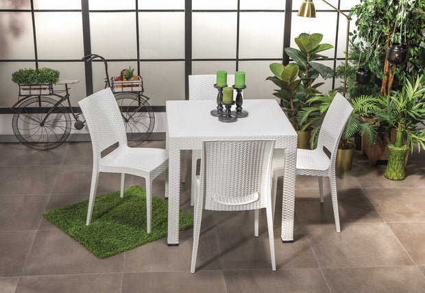 Asir Set masa de gradina / terasa din polipropilena + 4 scaune de gradina, Rattan Alb, L80xl80xH75 cm