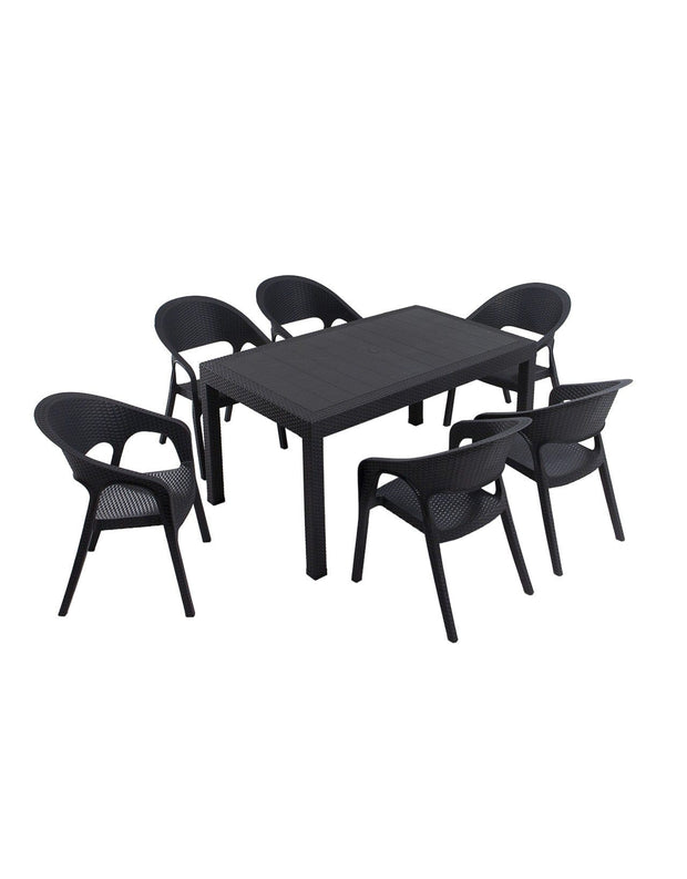 Set masa de gradina / terasa din polipropilena + 6 scaune de gradina, Garden Antracit, L90xl150xH75 cm (1)