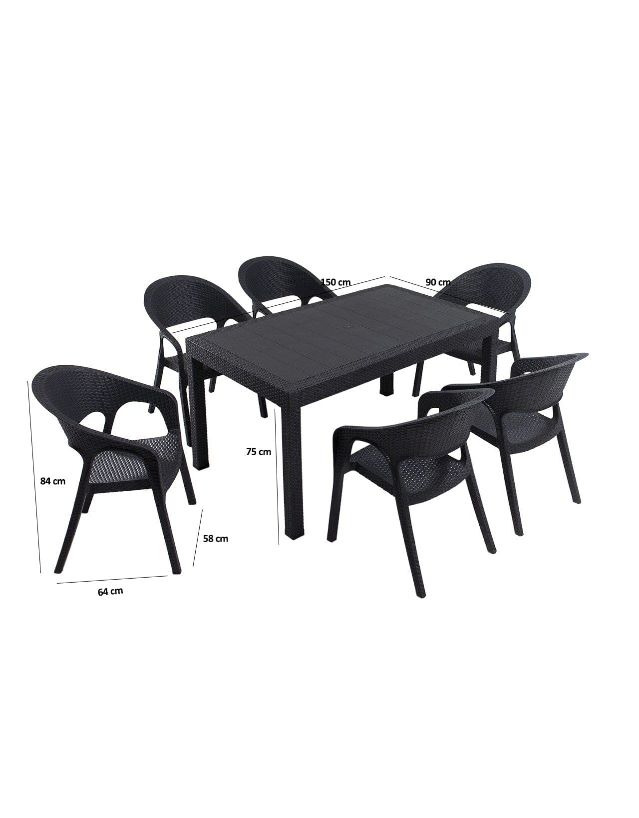 Asir Set masa de gradina / terasa din polipropilena + 6 scaune de gradina, Garden Antracit, L90xl150xH75 cm