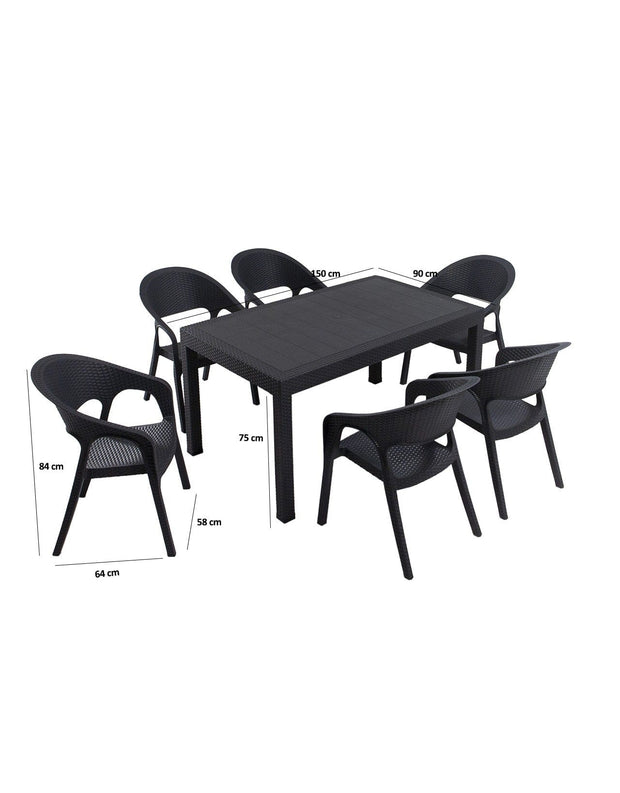 Asir Set masa de gradina / terasa din polipropilena + 6 scaune de gradina, Garden Antracit, L90xl150xH75 cm