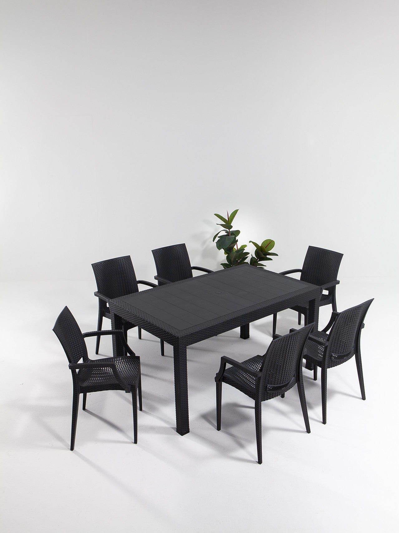 Asir Set masa de gradina / terasa din polipropilena + 6 scaune de gradina, Lux Antracit, L90xl150xH75 cm