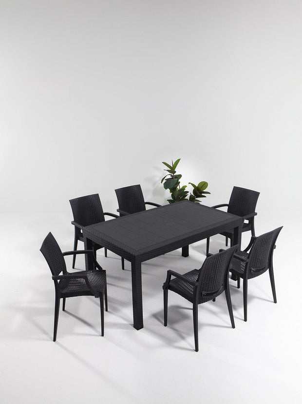Asir Set masa de gradina / terasa din polipropilena + 6 scaune de gradina, Lux Antracit, L90xl150xH75 cm