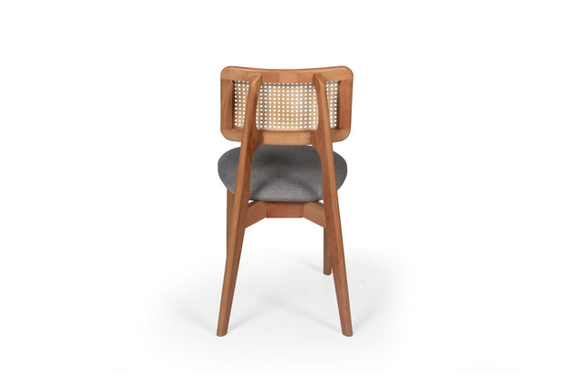 Asir Set masa din MDF si lemn + 4 scaune tapitate cu stofa, Albero Natural / Gri, Ø100xH75 cm