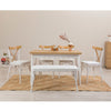 Asir Set masa din pal + 4 scaune tapitate cu piele ecologica + 1 banca tapitata cu piele ecologica, Oliver -C- Alb / Stejar, L120xl75xH77 cm