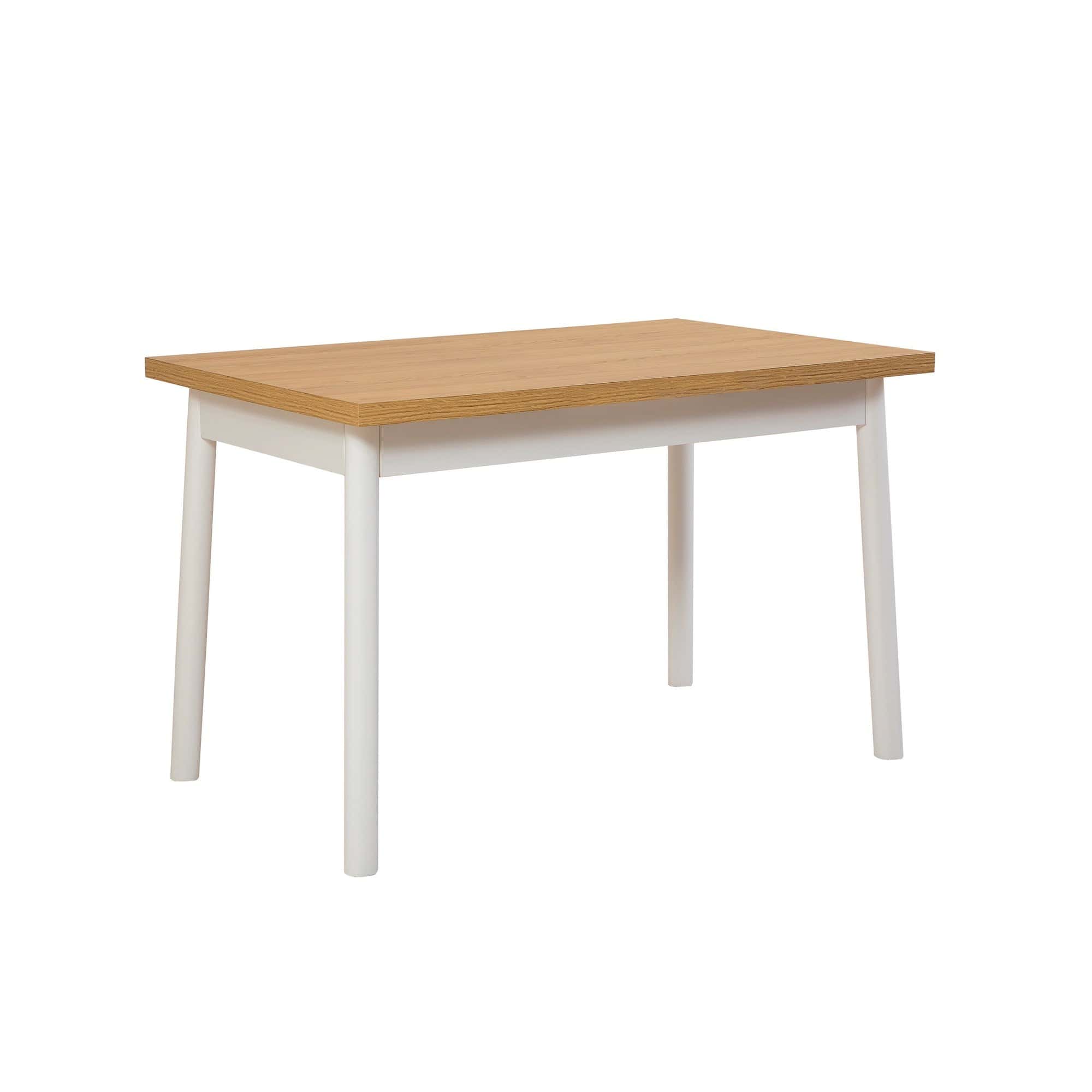 Asir Set masa din pal + 4 scaune tapitate cu piele ecologica + 1 banca tapitata cu piele ecologica, Oliver -C- Alb / Stejar, L120xl75xH77 cm