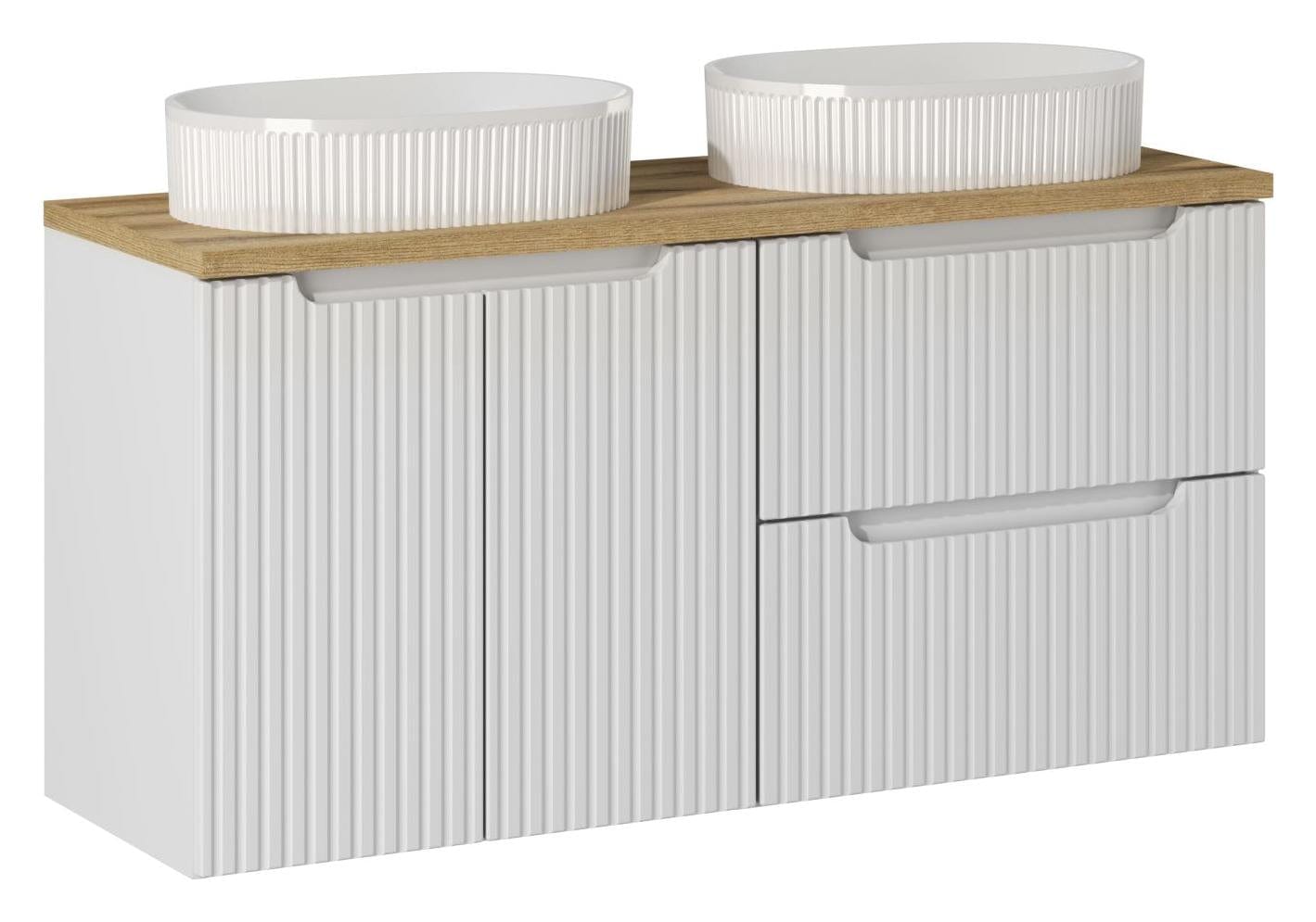 Set masca cu 2 lavoare, 120 cm, Beyond D Alb / Stejar