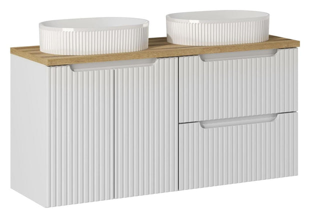 Set masca cu 2 lavoare, 120 cm, Beyond D Alb / Stejar