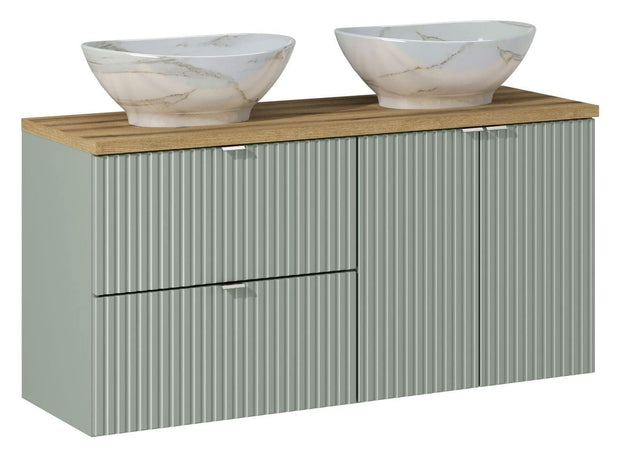 Set masca cu 2 lavoare, 120 cm, Pati Verde / Stejar / Alb