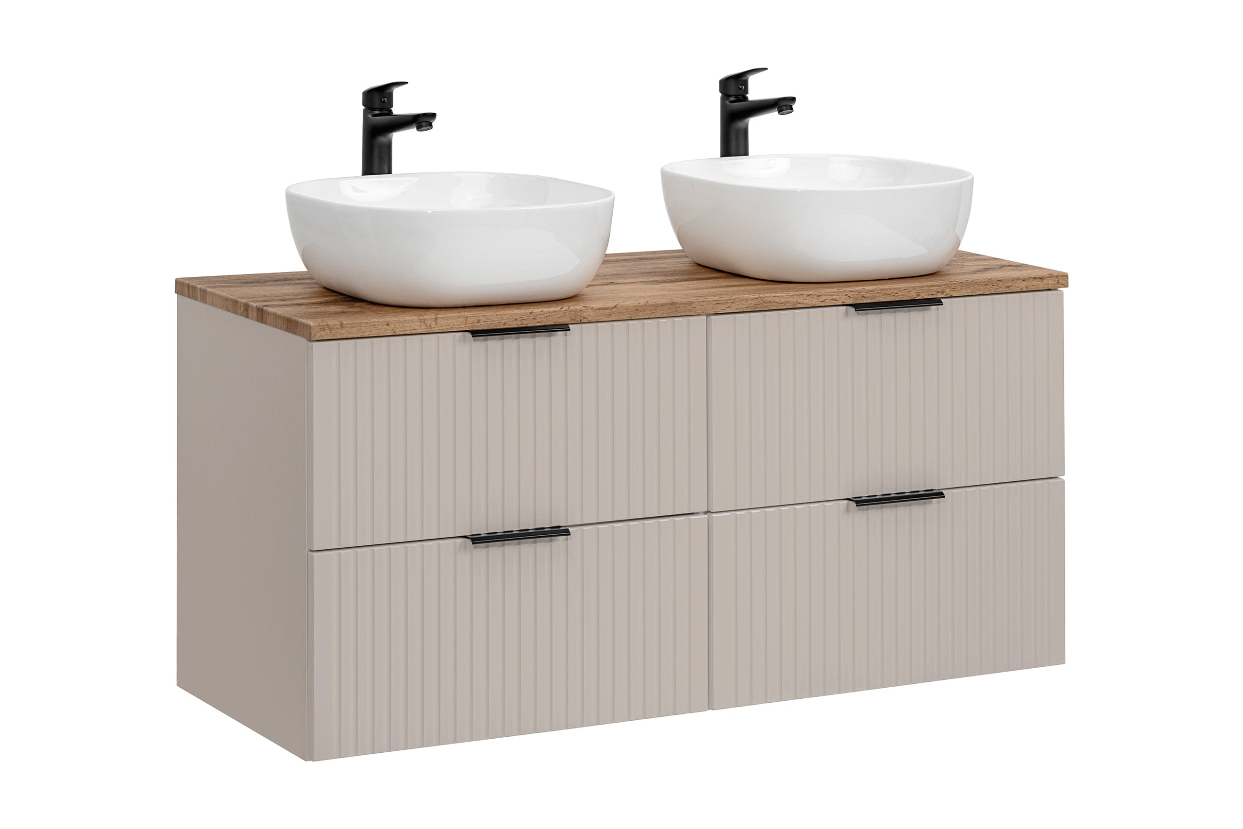 Set masca cu 2 lavoare, 120 cm, Smile Bej / Stejar / Alb