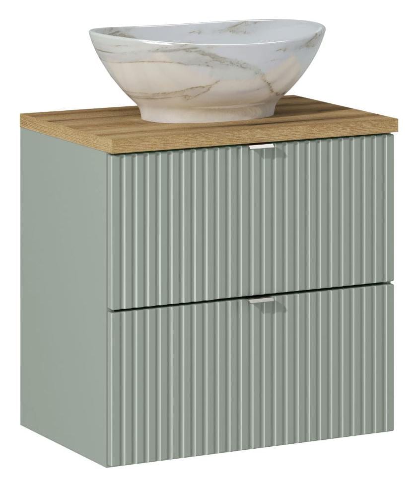 Set masca si lavoar, 60 cm, Pati Verde / Stejar / Alb