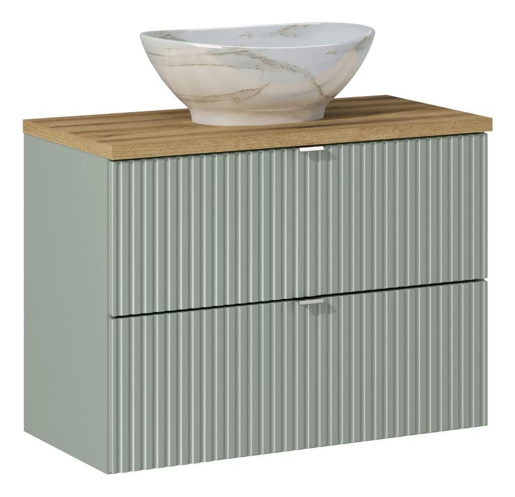 Set masca si lavoar, 80 cm, Pati Verde / Stejar / Alb