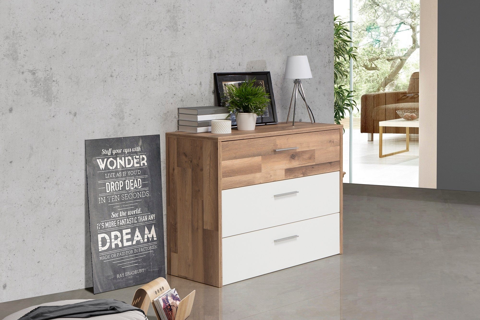 Set Mobila Dormitor din pal, cu pat 200 x 160 cm, 3 piese, Modern Way Stejar / Alb (2)