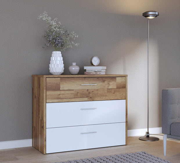 Set Mobila Dormitor din pal, cu pat 200 x 180 cm, 3 piese, Modern Way Stejar / Alb (2)