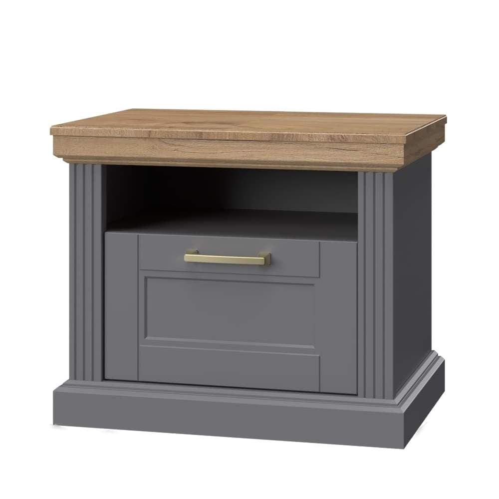 Set Mobila Dormitor din pal si MDF, cu pat 200 x 160 cm, 5 piese Tara Grafit / Nuc Pacific (4)