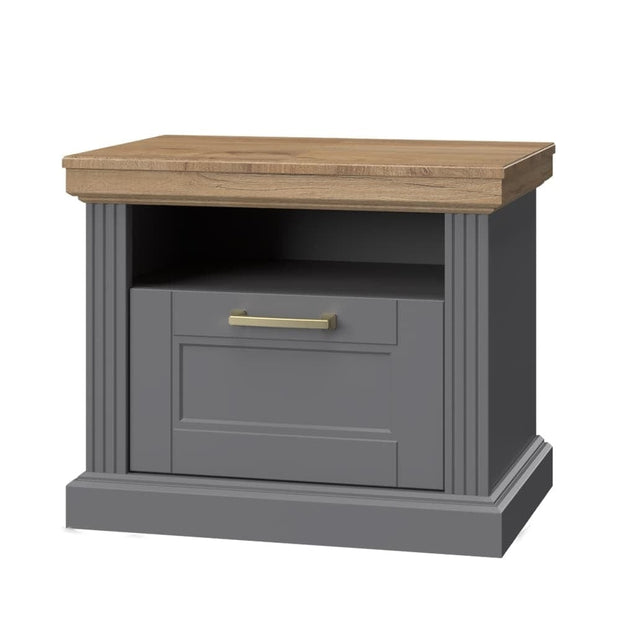 Set Mobila Dormitor din pal si MDF, cu pat 200 x 180 cm, 5 piese Tara Large Grafit / Nuc Pacific (3)