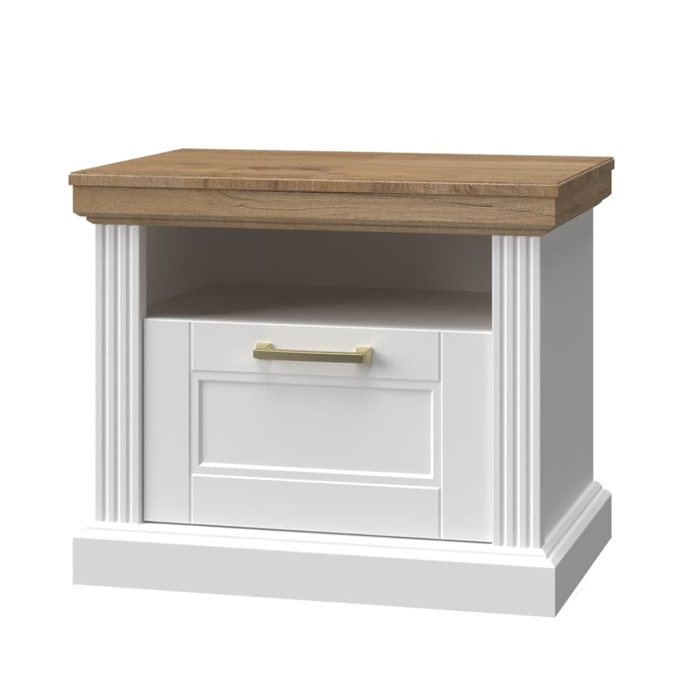 Set Mobila Dormitor din pal si MDF, cu pat 200 x 180 cm, 7 piese Tara Large Alb Mat / Nuc Pacific (4)