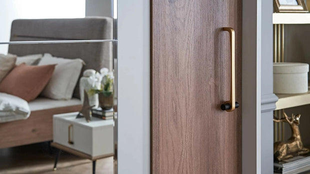 Set Mobila Dormitor din pal si metal, cu pat 200 x 180 cm, 5 piese Larina Alb / Grej (8)