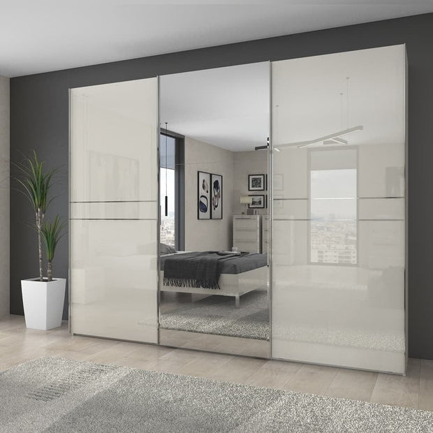 Set Mobila Dormitor din pal si piele ecologica, cu pat 200 x 160 cm, 4 piese Piano PK281-OG/PN Bej (1)