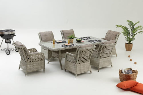Asir Set mobilier gradina / terasa Cenova 6 Crem, masa + 6 fotolii, L160xl90xH80 cm