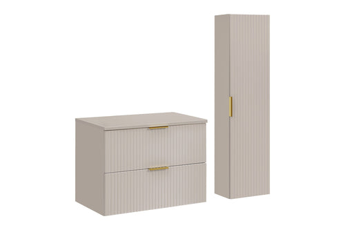 Set Mobilier pentru baie, din pal si MDF, 3 piese, 80 cm, Adc Bej