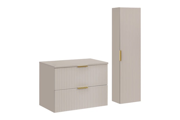 Set Mobilier pentru baie, din pal si MDF, 3 piese, 80 cm, Adc Bej