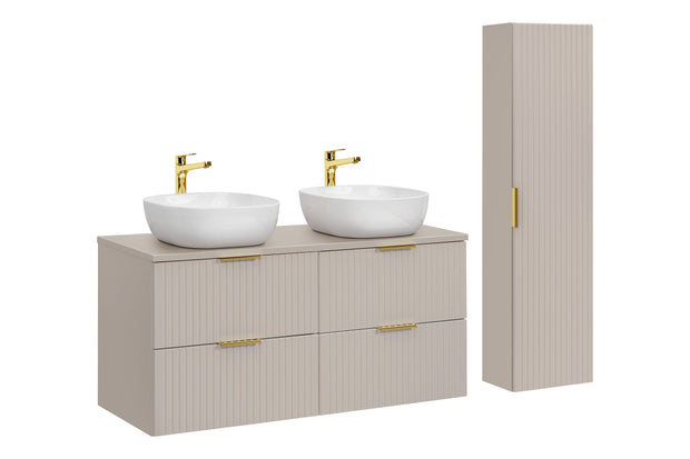 Set Mobilier pentru baie, din pal si MDF, 6 piese, 120 cm, Smile Bej / Alb