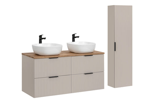 Set Mobilier pentru baie, din pal si MDF, 6 piese, 120 cm, Smile Bej / Stejar / Alb