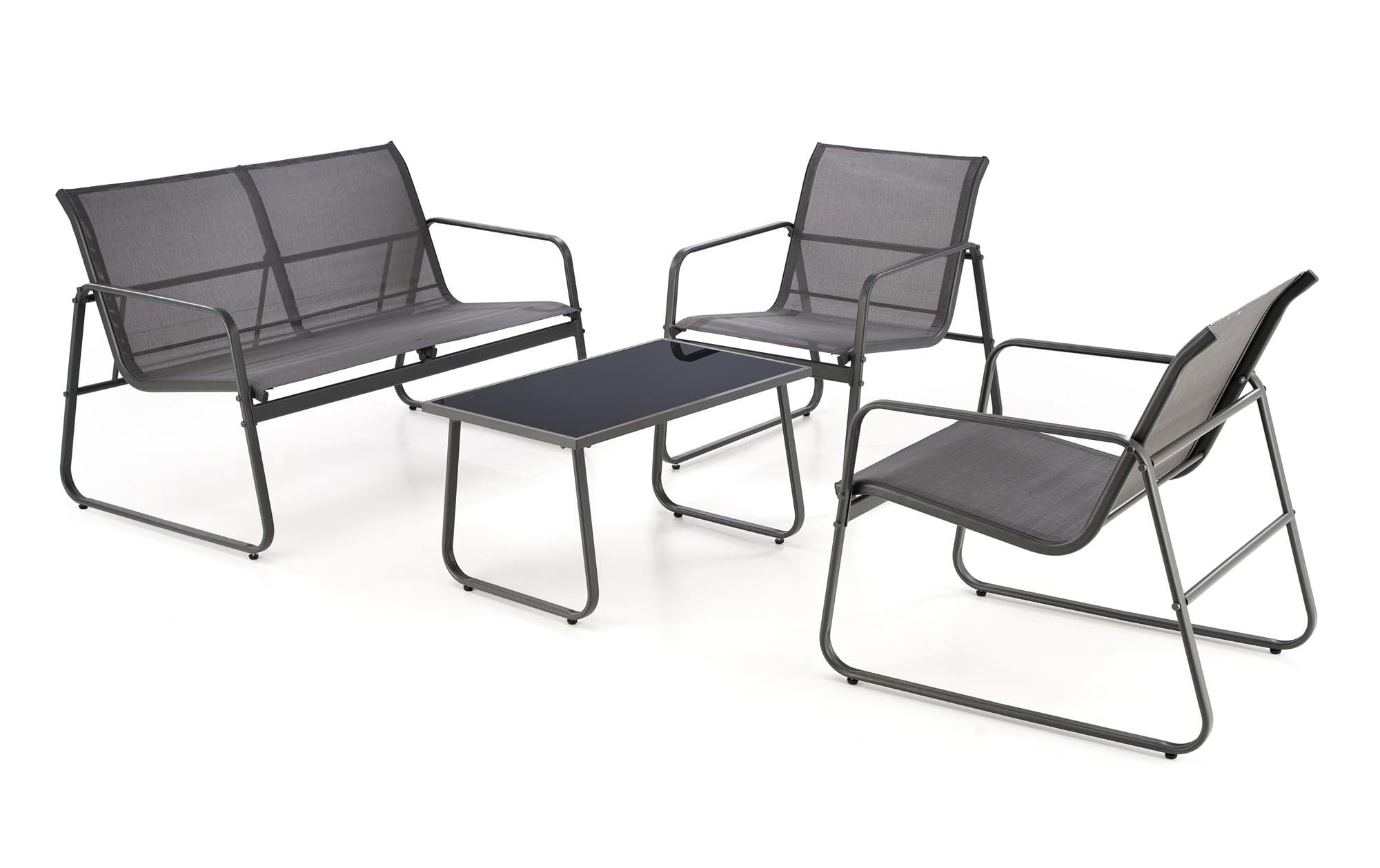 Set mobilier pentru gradina / terasa, Conor Gri, banca 2 locuri + 2 scaune + masa de cafea