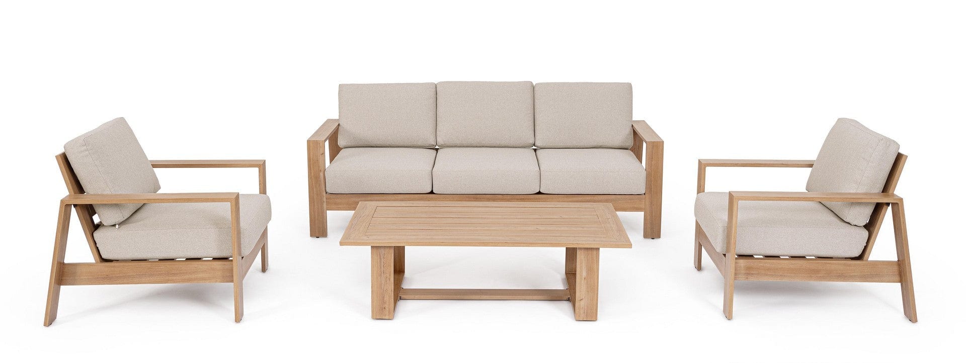 Set mobilier pentru gradina / terasa, Kledi Natural, 2 fotolii + canapea 3 locuri + masa de cafea (3)