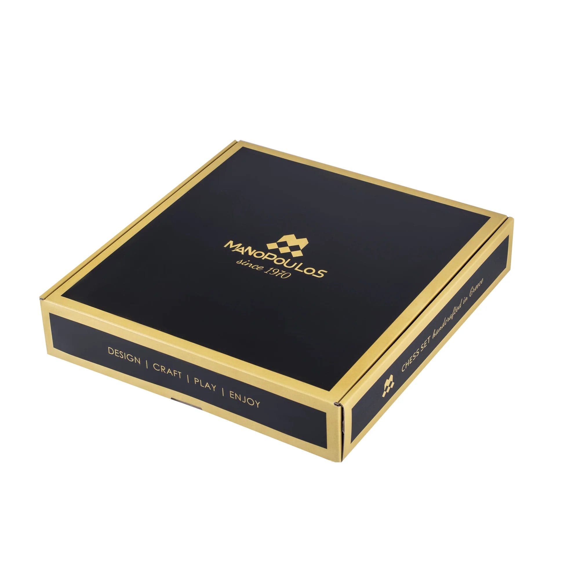 Manopoulos Set sah piese si tabla din alama, lucrate manual, Spartan Warrior, Tabla Albastru cu piese Auriu / Argintiu, 28 x 28 cm