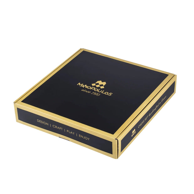 Manopoulos Set sah piese si tabla din alama, lucrate manual, Spartan Warrior, Tabla Bronz cu piese Auriu / Argintiu, 28 x 28 cm