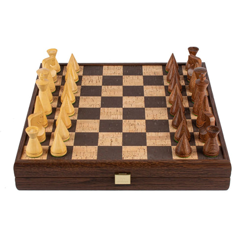Manopoulos Set sah piese si tabla din lemn, lucrate manual, Modern Style, Tabla Maro cu piese Maro / Natural, 40 x 40 cm