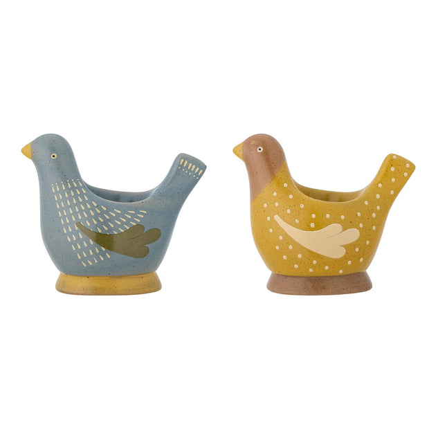 Bloomingville Set suport pentru oua, din ceramica, Birdy Multicolor, 2 bucati, L8xH8 cm