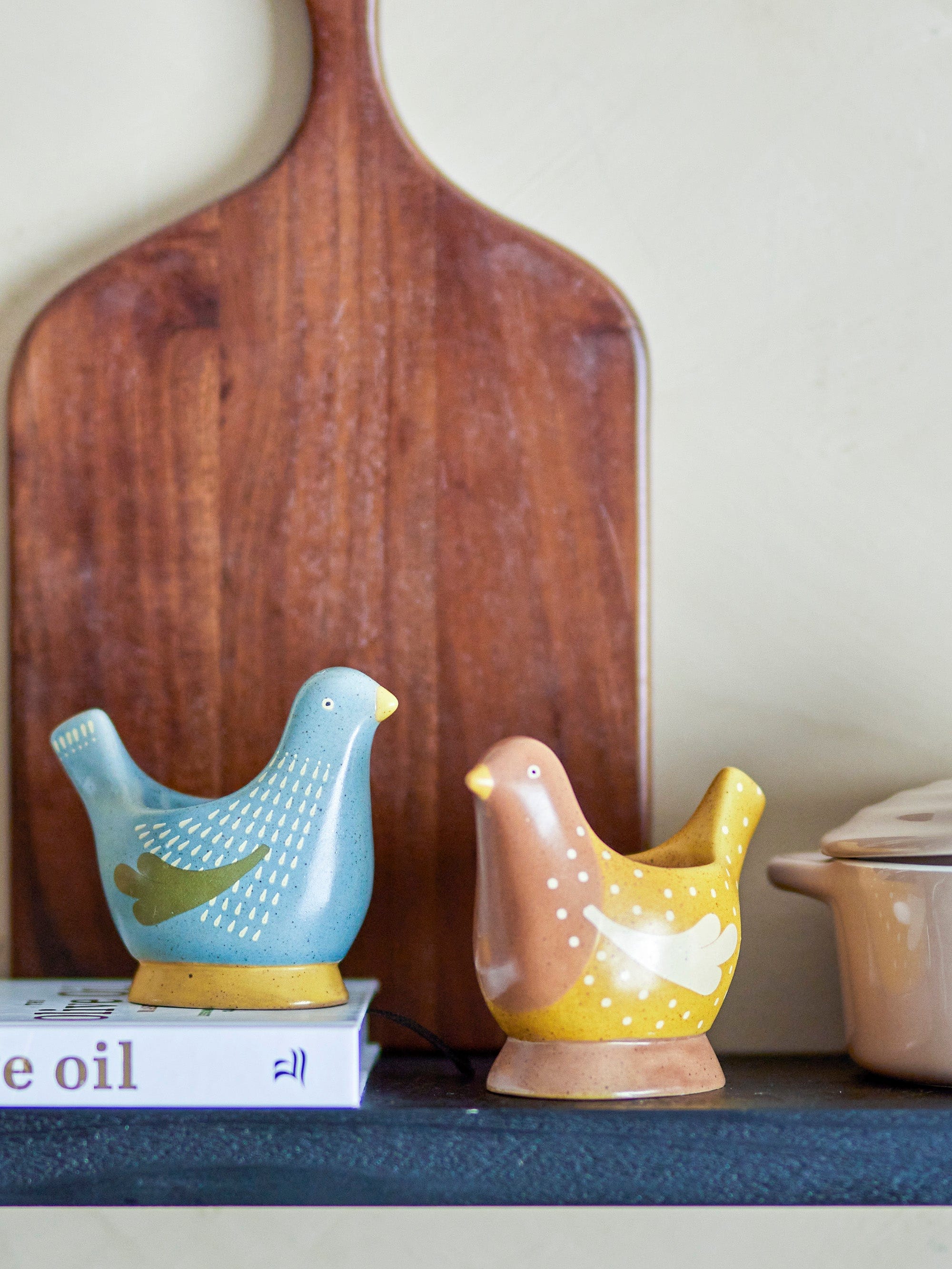 Bloomingville Set suport pentru oua, din ceramica, Birdy Multicolor, 2 bucati, L8xH8 cm