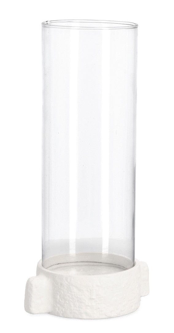 Suport lumanare din aluminiu si sticla Hisar Alb / Transparent, L17,25xl12,75xH35 cm