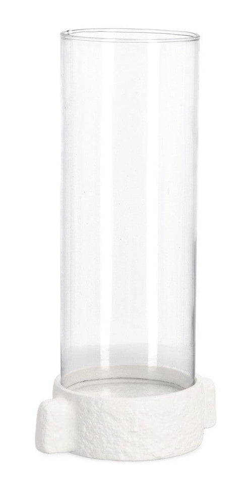 Suport lumanare din aluminiu si sticla Hisar Alb / Transparent, L17,25xl12,75xH35 cm