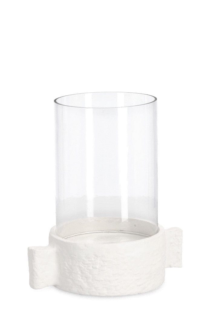 Suport lumanare din aluminiu si sticla Hisar Alb / Transparent, L17xl11,5xH19,2 cm