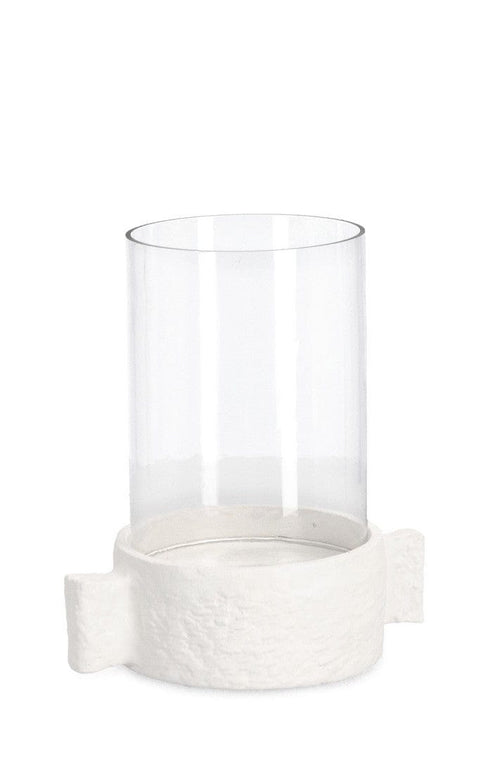 Suport lumanare din aluminiu si sticla Hisar Alb / Transparent, L17xl11,5xH19,2 cm