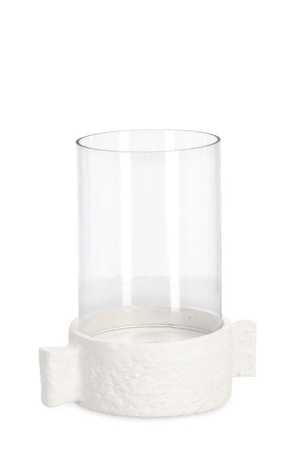 Suport lumanare din aluminiu si sticla Hisar Alb / Transparent, L17xl11,5xH19,2 cm