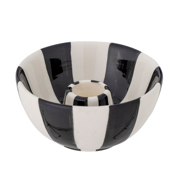 Suport lumanare din ceramica, Eja Negru, Ø9xH4,5 cm