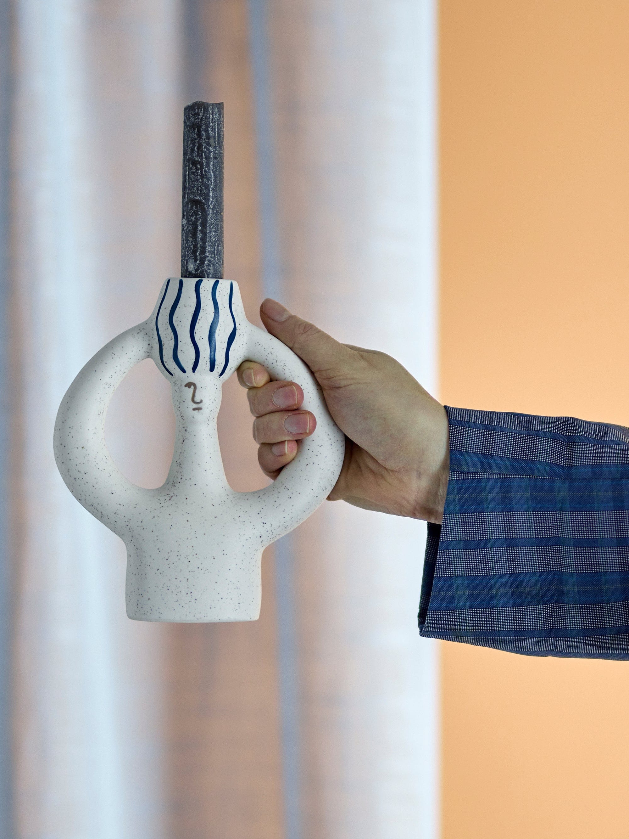 Suport lumanare din ceramica, Hatty Albastru, l14xA6xH17 cm (3)