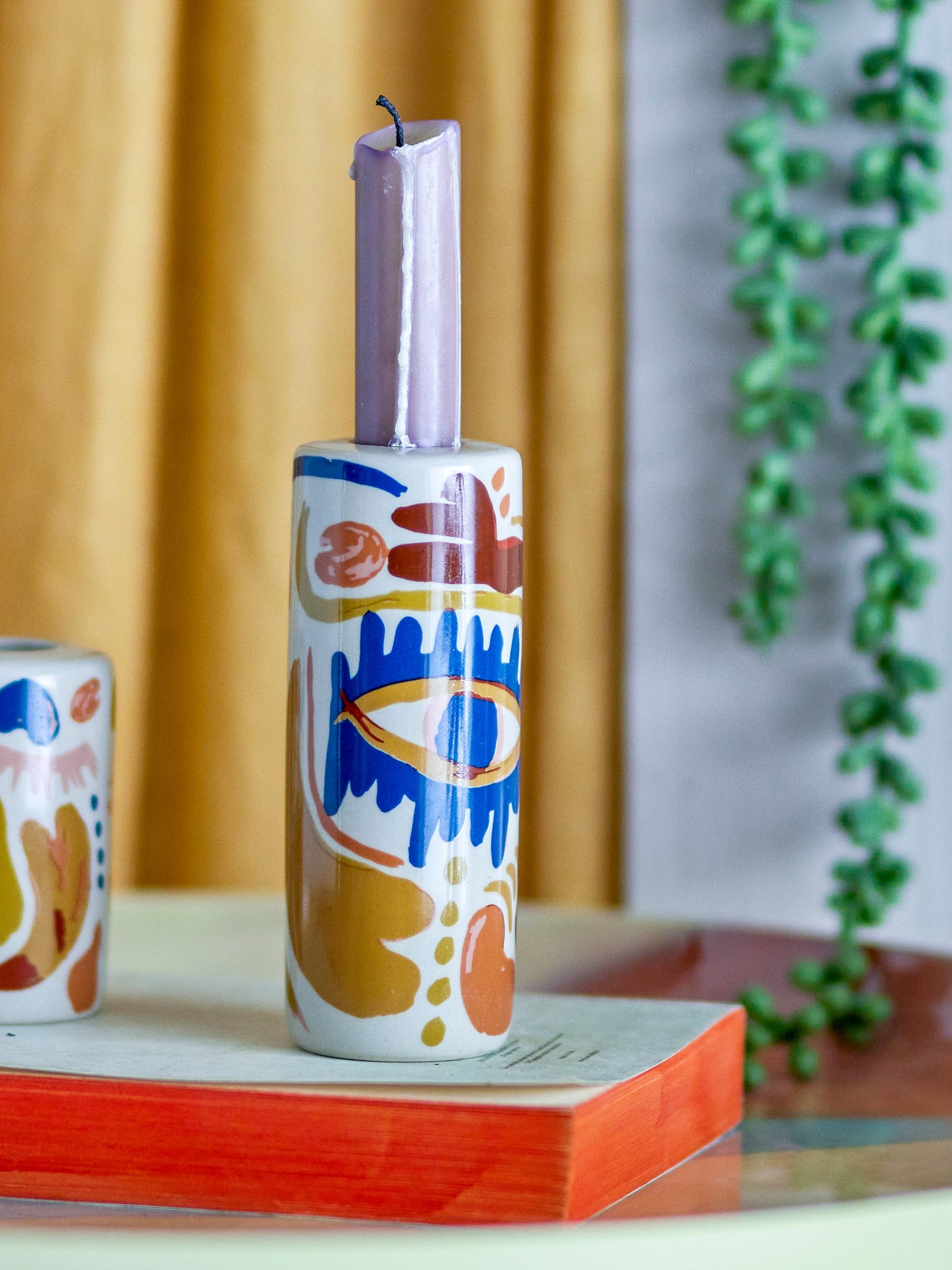 Suport lumanare din ceramica, Horus Portocaliu, Ø5xH13 cm (3)