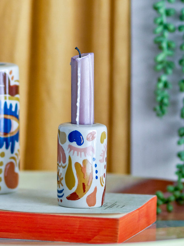 Suport lumanare din ceramica, Horus Portocaliu, Ø5xH8 cm (2)