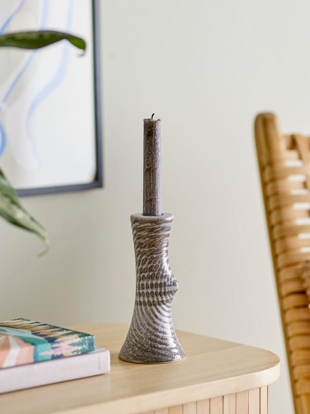 Suport lumanare din ceramica, Raheem Gri, Ø8xH17 cm (2)