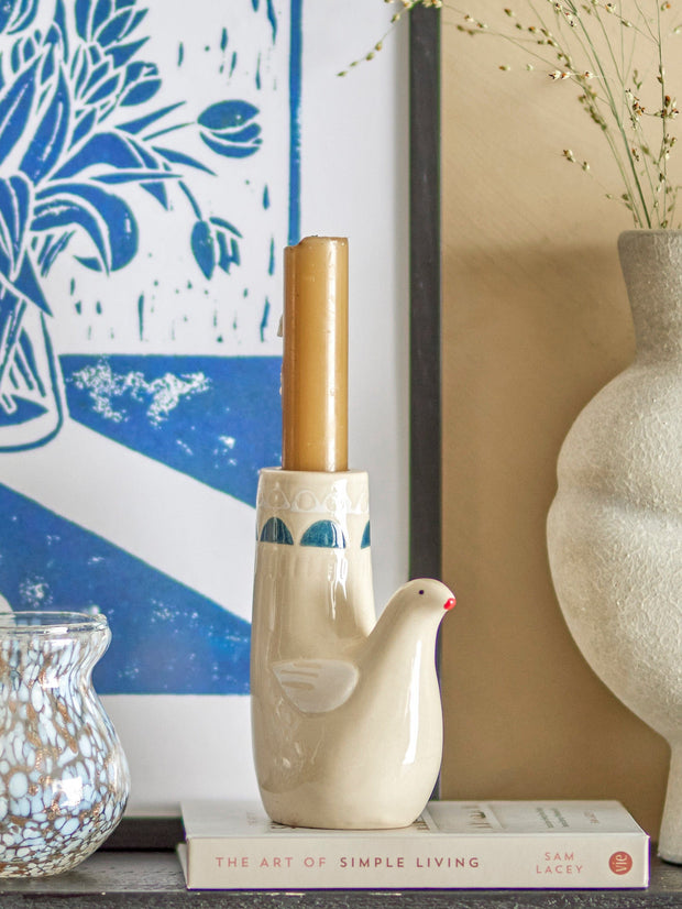 Suport lumanare din ceramica, Trudy Alb, Ø8,5xH11,5 cm (3)