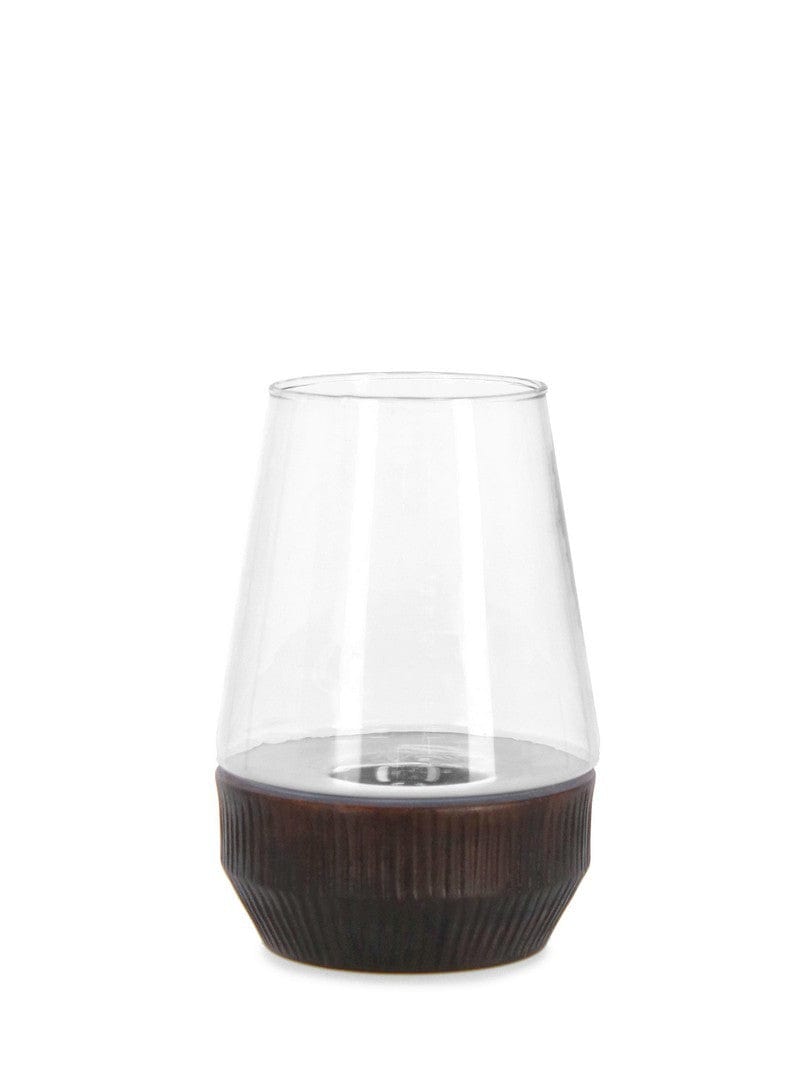 Suport lumanare din lemn de mango si sticla Dudhi Maro / Transparent, Ø12xH17,5 cm