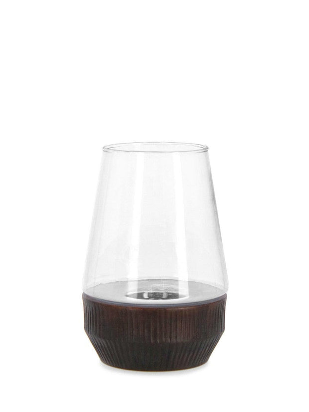 Suport lumanare din lemn de mango si sticla Dudhi Maro / Transparent, Ø12xH17,5 cm